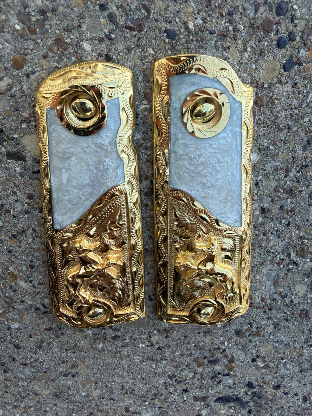 1911 45 38 Super Full Size Horse Gold Gun Pistol Grip Cachas  & 24K Screws