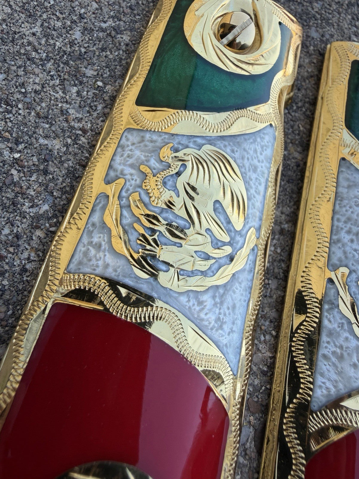 1911 45 38 Super Full Size Mexican Flag Gold Gun Pistol Grip Cachas & 24K Screws
