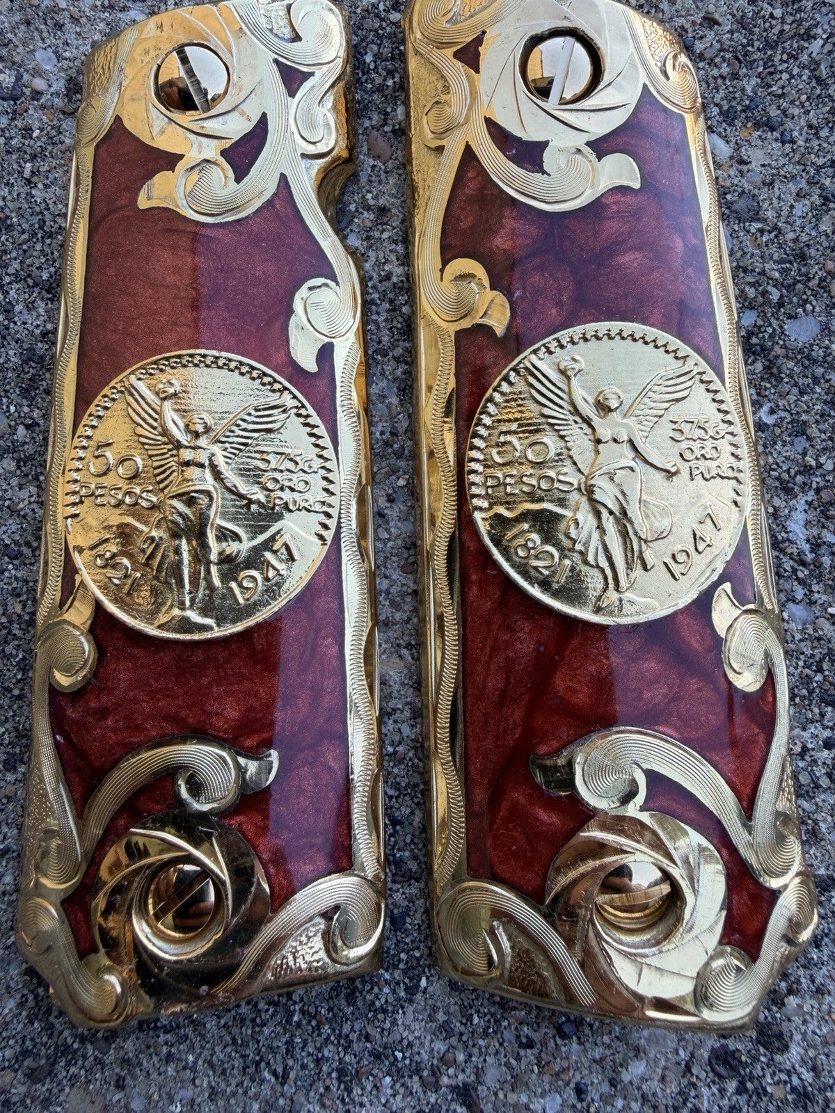 1911 45 38 Super Full Size Centenario Gold Gun Pistol Grip Cachas & 24K Screws