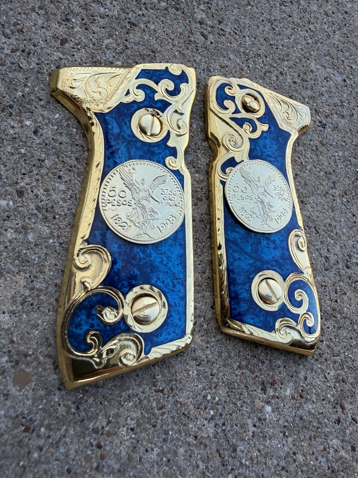 Beretta 92FS Cachas Centenario Gold Plated Pistol Custom Grips & Gold Screws