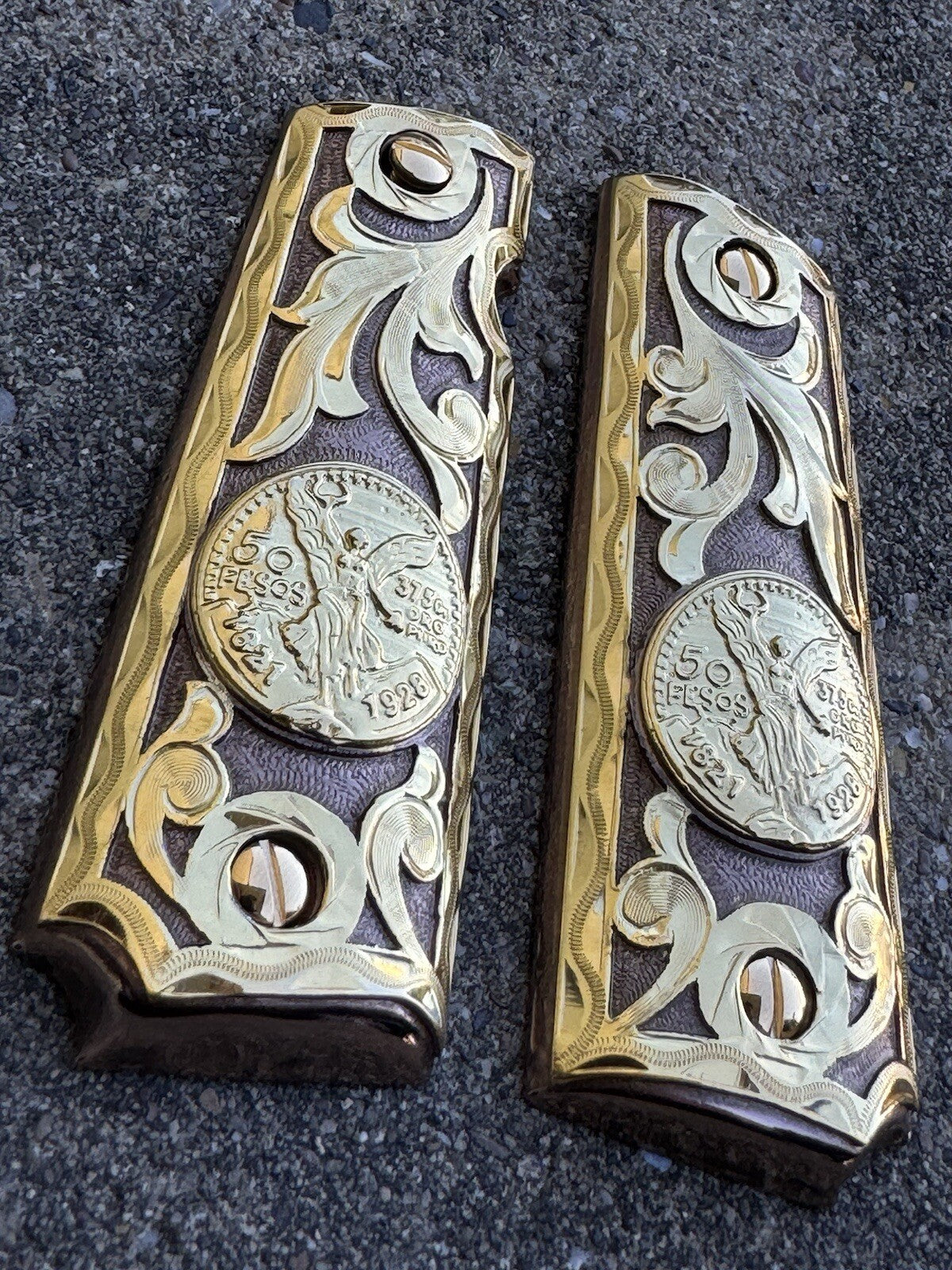 1911 45 38 Super Full Size Centenario Rose Gold Gun Grip Cachas & 24K Screws
