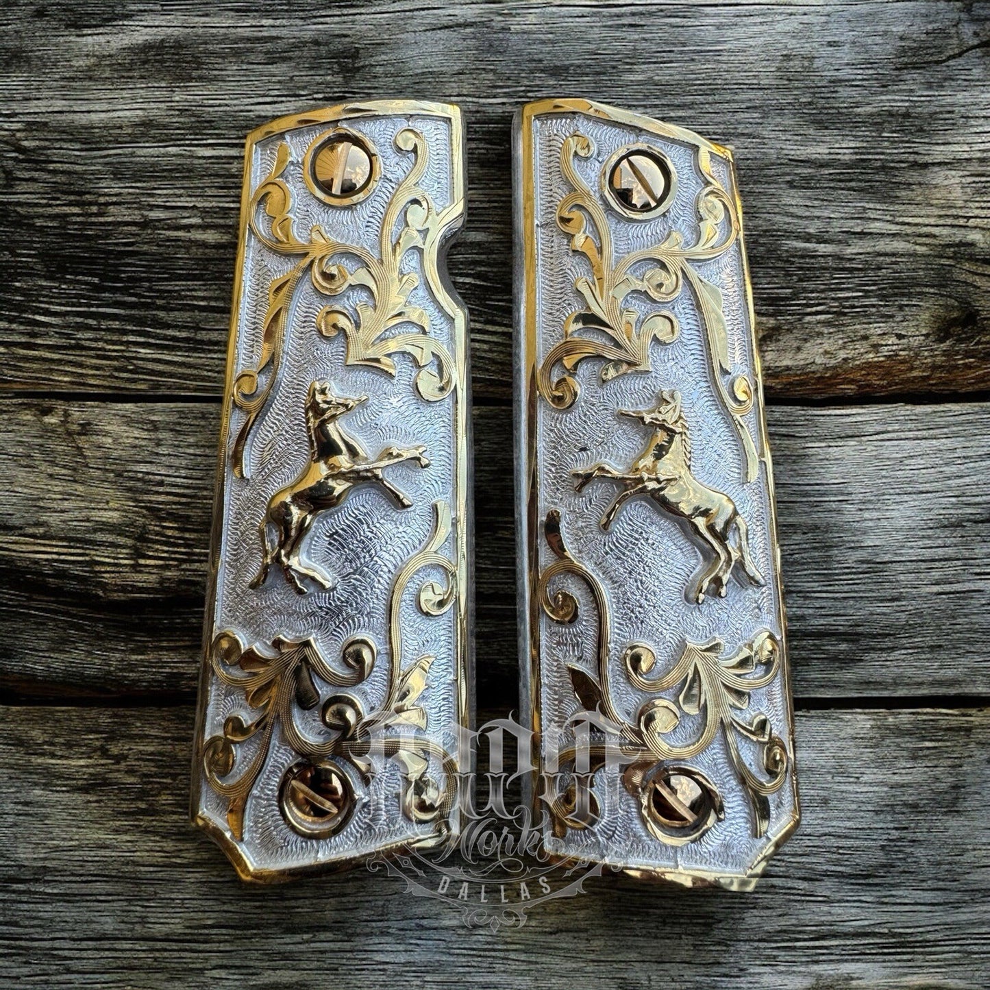 1911 45 38 Super Full Size Horse Gold Gun Pistol Grip Cachas & 24K Screws