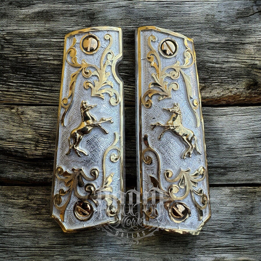 1911 45 38 Super Full Size Horse Gold Gun Pistol Grip Cachas & 24K Screws
