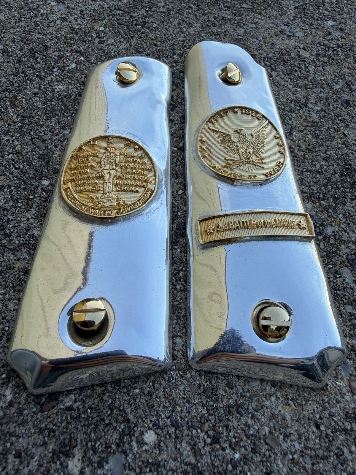 1911 45 38 Super Full Size Gold Gun Pistol Grip Cachas Chapeado & 24K Screws