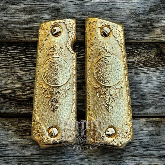 1911 45 38 Super Full Size Aztec Gold Gun Pistol Grip Cachas & 24K Screws