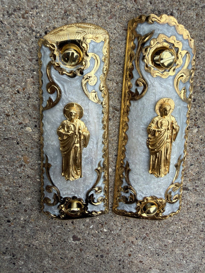 1911 45 38 Super Full Size San Judas Gold Gun Pistol Grip Cachas & 24K Screws