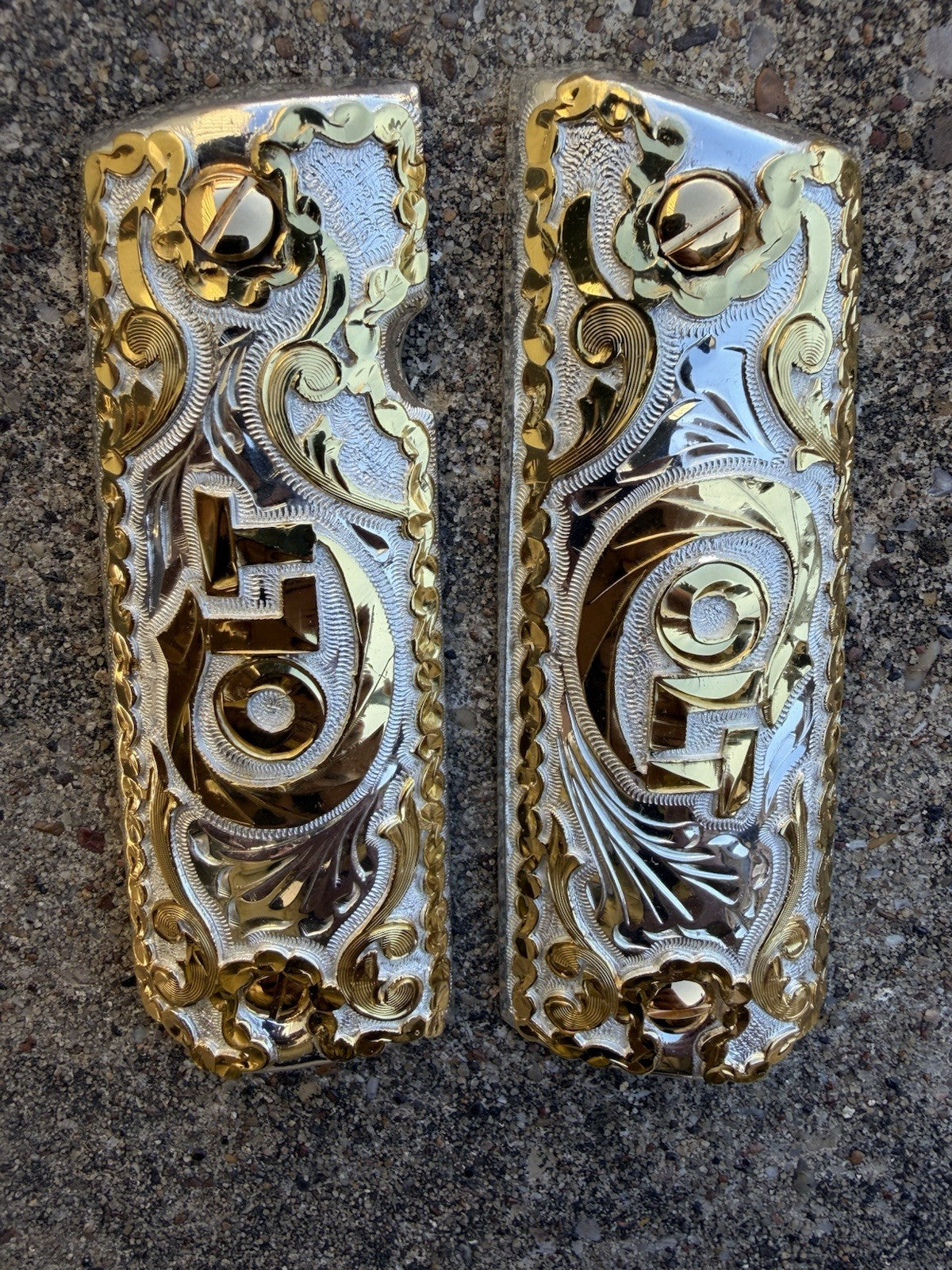 1911 45 38 Super Full Size Colt Gold Gun Pistol Grip Cachas & 24K Screws