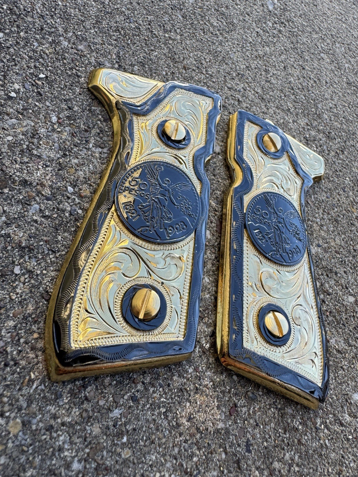 Beretta 92FS Cachas Centenario Gold Plated Pistol Custom Grips & Gold Screws