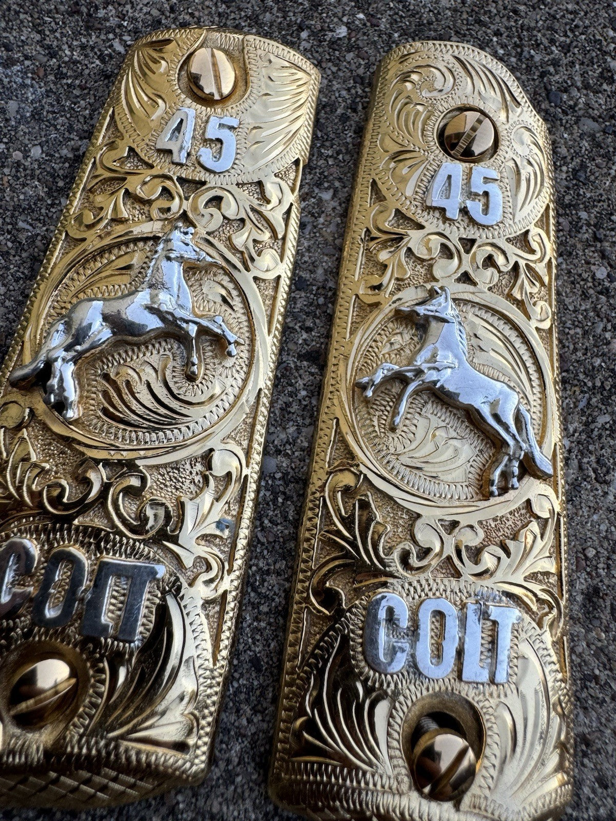 1911 45 38 Super Full Size Colt Horse Gold Gun Pistol Grip Cachas & 24K Screws