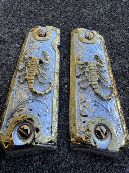 1911 45 38 Super Full Size Scorpion Gold Gun Pistol Grip Cachas & 24K Screws
