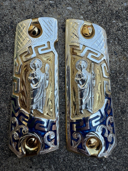 1911 45 38 Super San Judas Full Size Gold Gun Pistol Grip Cachas & 24K Screws