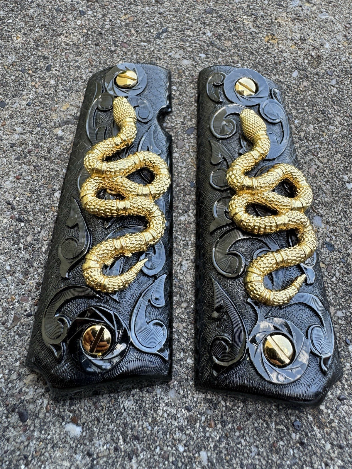 1911 45 38 Super Full Size Snake Gold Gun Pistol Grip Cachas & 24K Screws