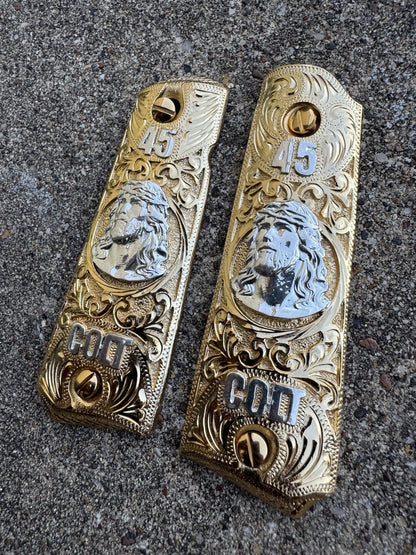 1911 45 38 Super Full Size Gold Gun Pistol Grip Cachas Chapeado & 24K Screws