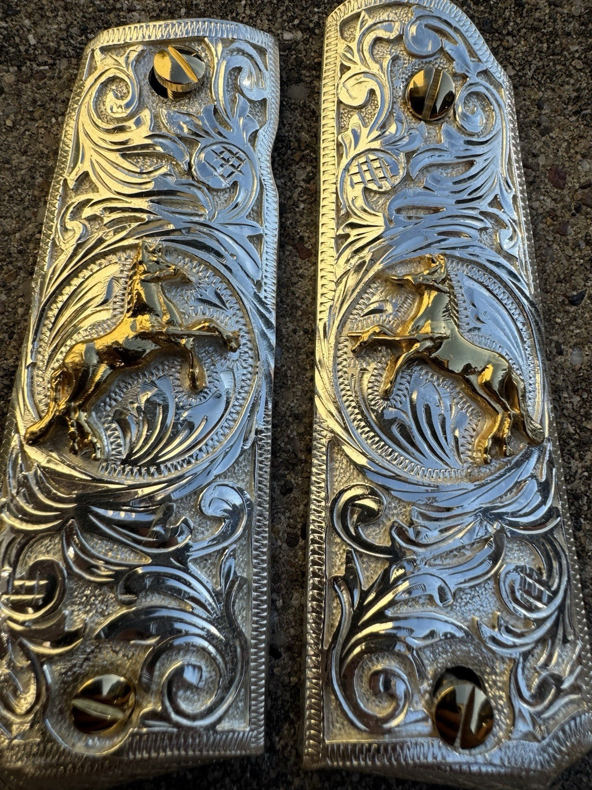 1911 45 38 Super Full Size Horse Gold Gun Pistol Grip Cachas & 24K Screws