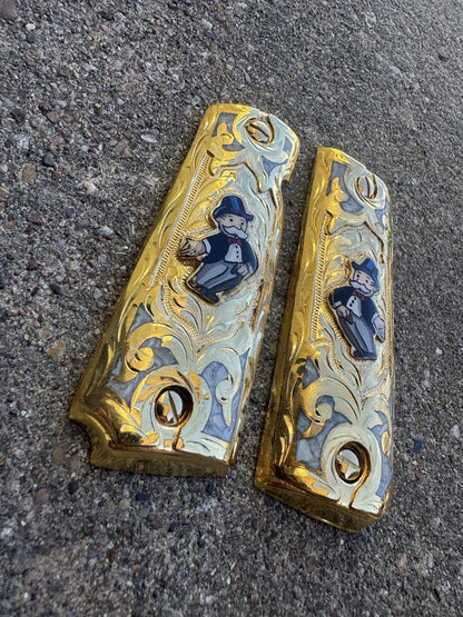 1911 45 38 Super Full Size Monopoly Gold Gun Pistol Grip Cachas & 24K Screws