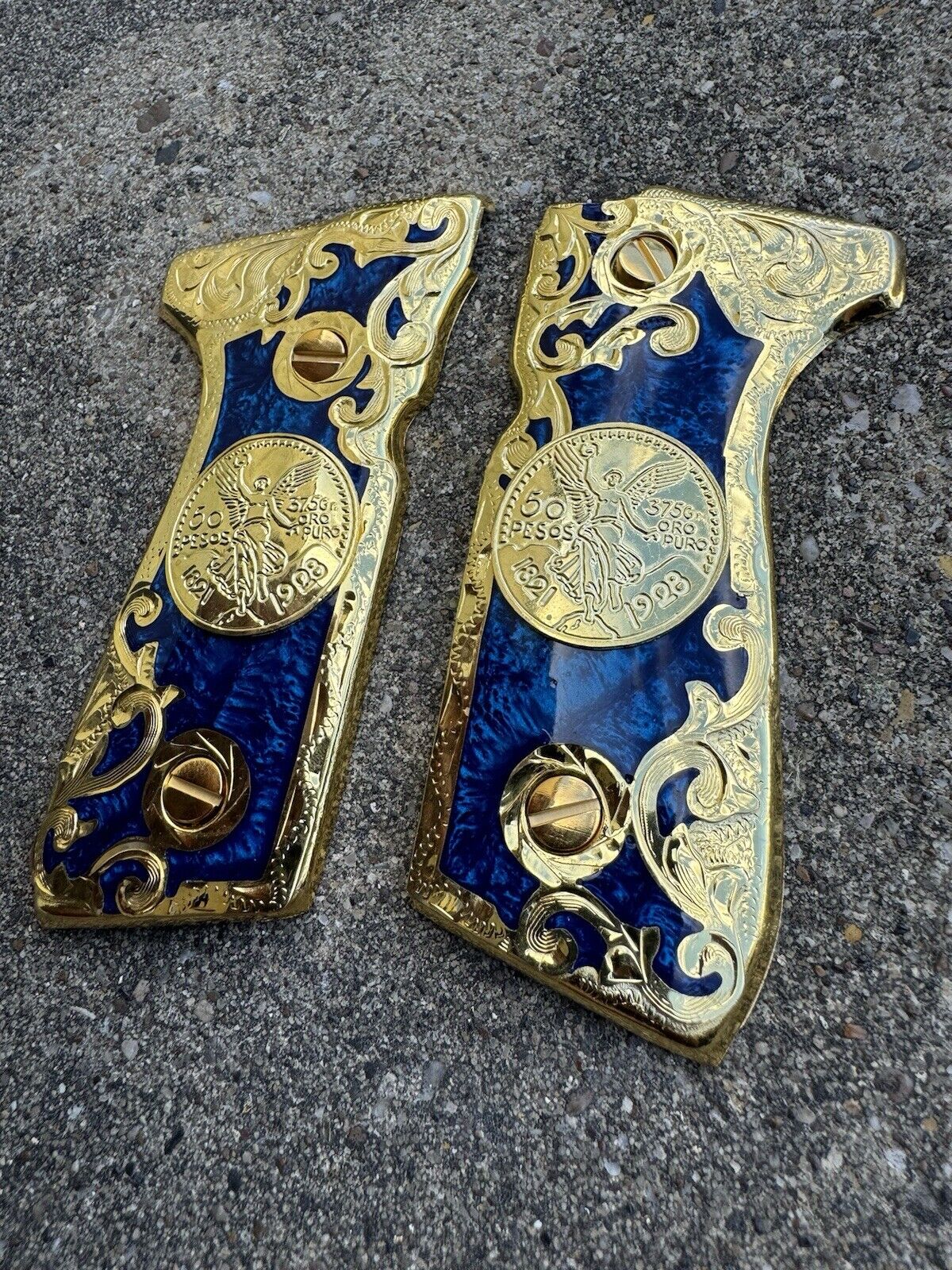 Beretta 92FS Cachas Centenario Gold Plated Pistol Custom Grips & Gold Screws