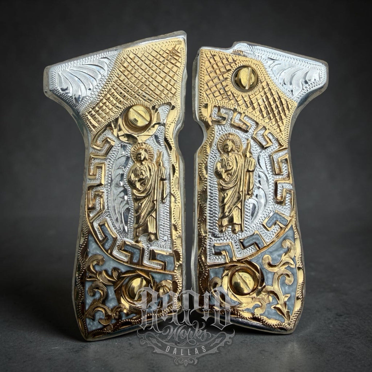 Beretta 92FS Cachas San Judas Gold Plated Pistol Custom Grips & Gold Screws
