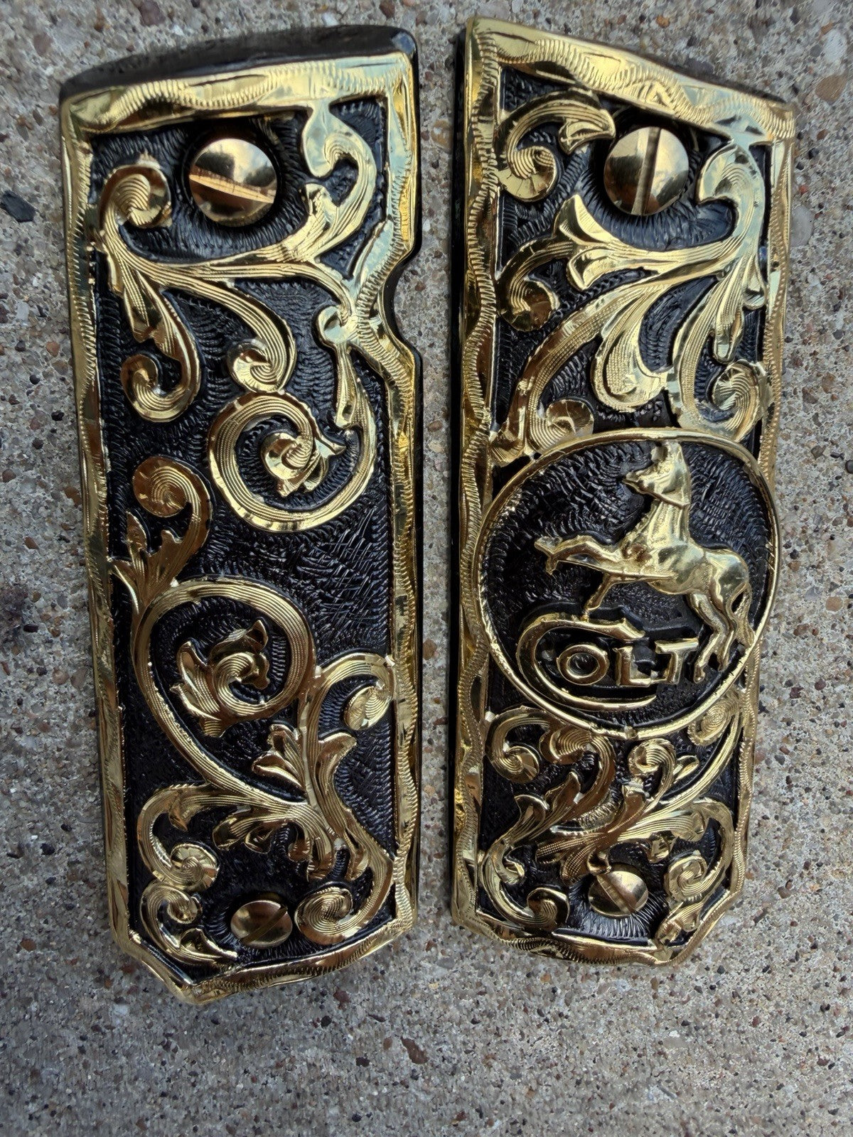 1911 45 38 Super Full Size Horse Gold Gun Pistol Grip Cachas & 24K Screws