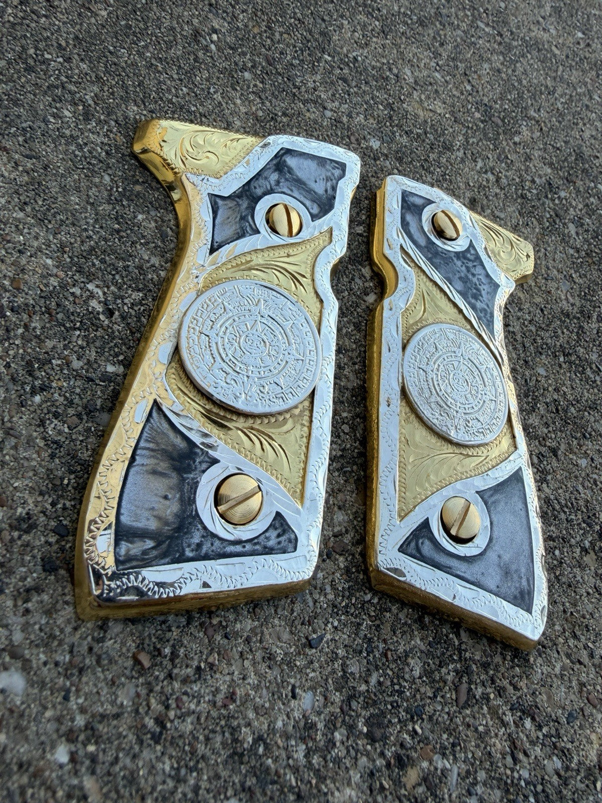 Beretta 92FS Cachas Azteca Gold Plated Pistol Custom Grips & Gold Screws