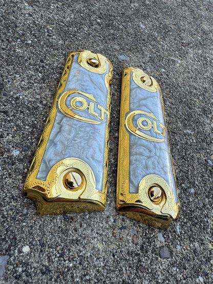 1911 45 38 Super Colt Full Size Gold Gun Pistol Grip Cachas & 24K Screws