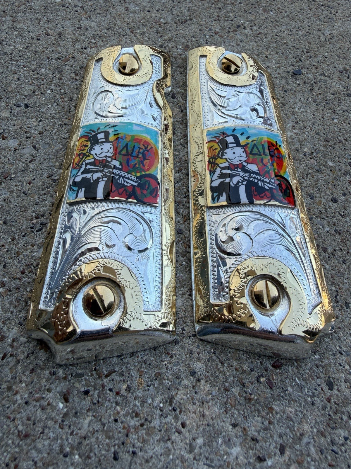 1911 45 38 Super Full Size Monopoly Gold Gun Pistol Grip Cachas & 24K Screws