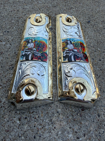 1911 45 38 Super Full Size Monopoly Gold Gun Pistol Grip Cachas & 24K Screws