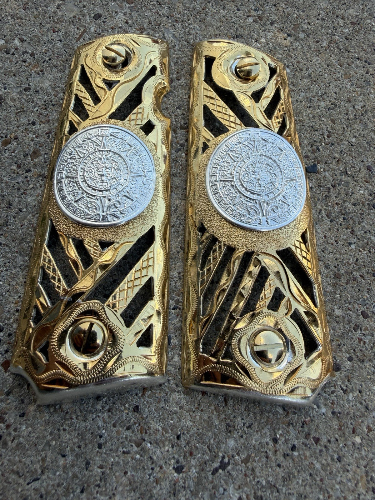 1911 45 38 Super Full Size Aztec Gold Gun Pistol Grip Cachas & 24K Screws