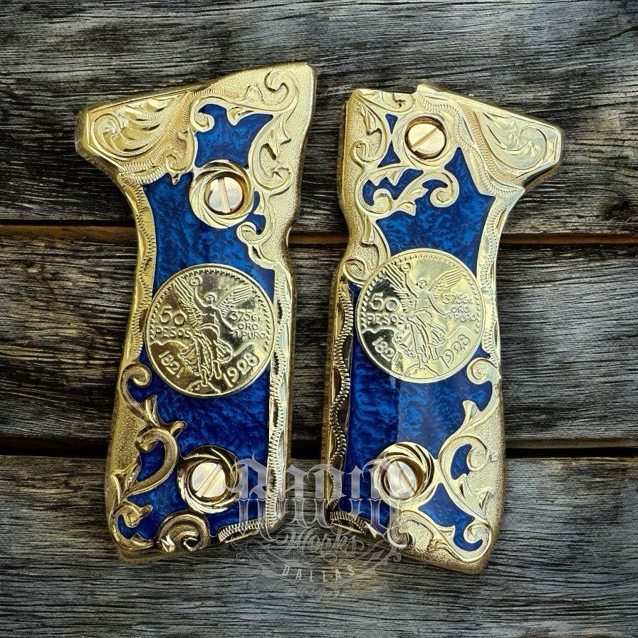 Beretta 92FS Cachas Centenario Gold Plated Pistol Custom Grips & 24k Gold Screws