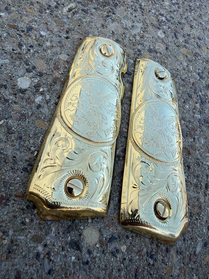 1911 45 38 Super Full Size Centenario Gold Gun Pistol Grip Cachas & 24K Screws