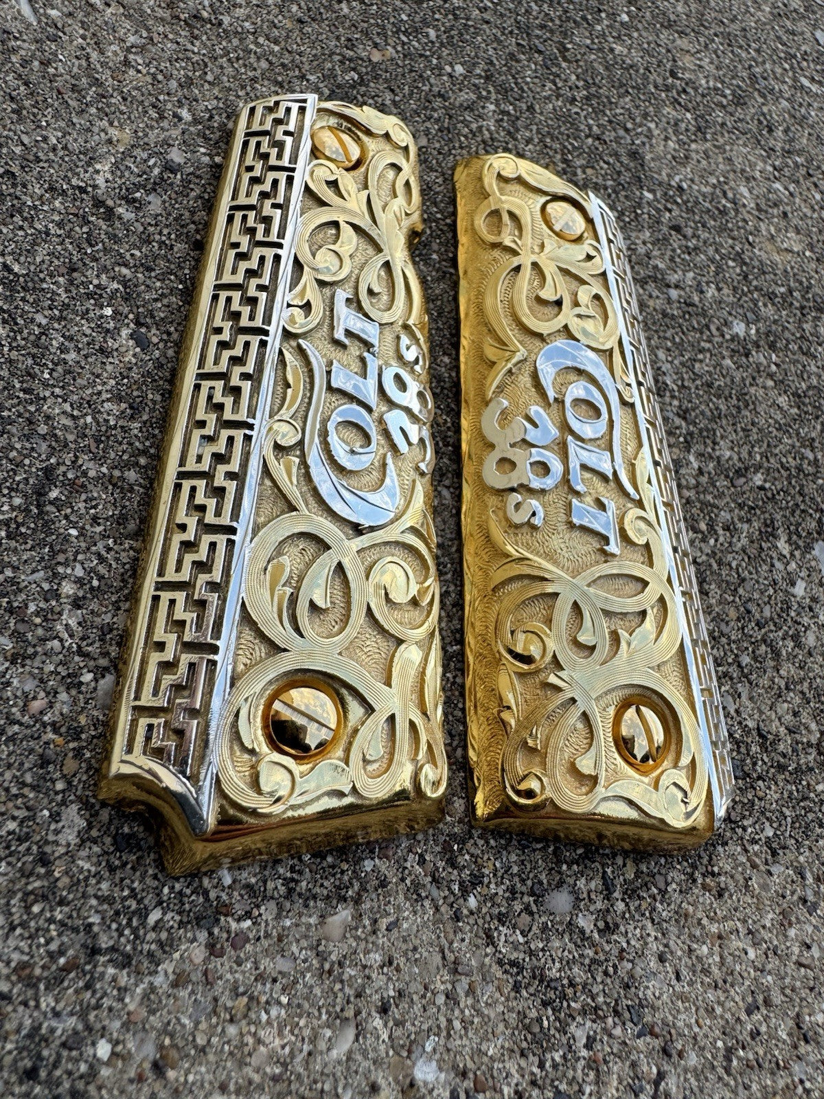 1911 45 38 Super Full Size Colt Gold Gun Pistol Grip Cachas & 24K Screws