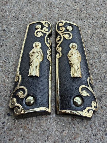 1911 45 38 Super Full Size San Judas Gold Gun Pistol Grip Cachas & 24K Screws