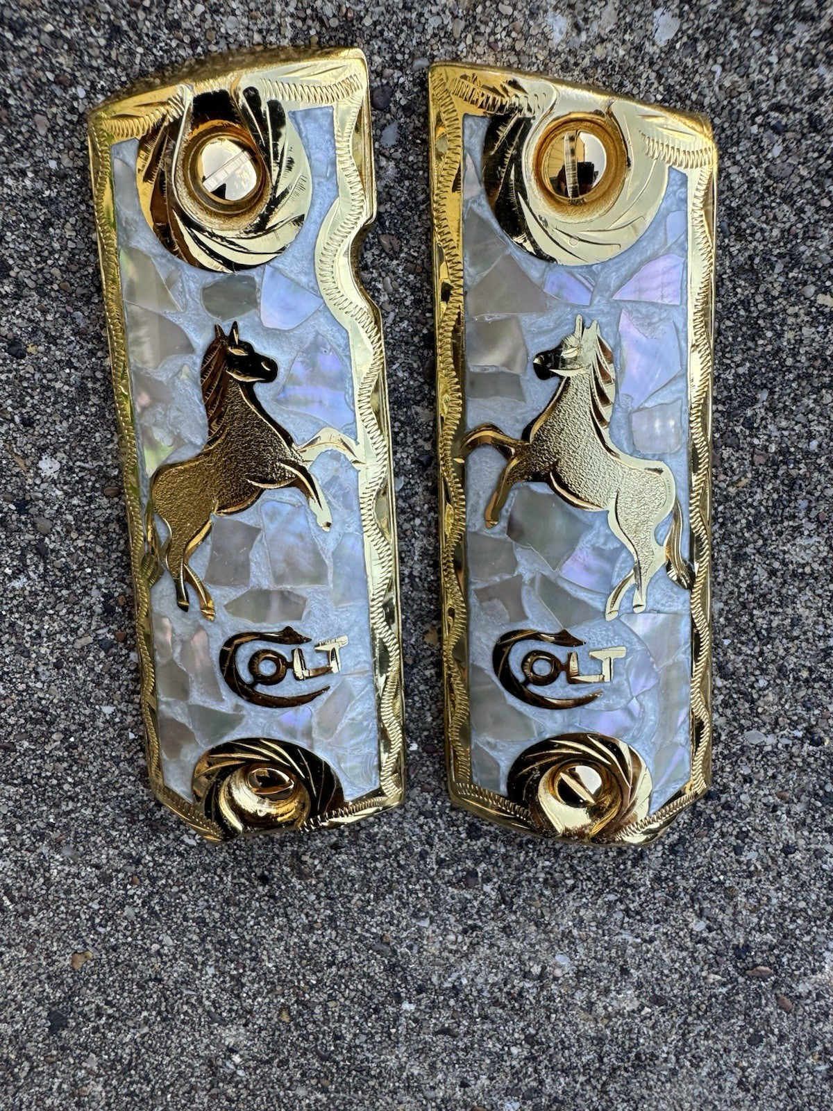 1911 45 38 Super Full Size Colt Horse Gold Gun Pistol Grip Cachas & 24K Screws
