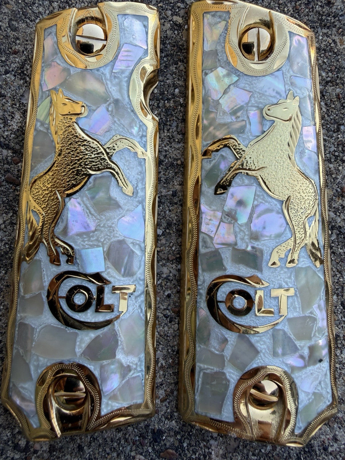 1911 45 38 Super Full Size Horse Gold Gun Pistol Grip Cachas & 24K Screws