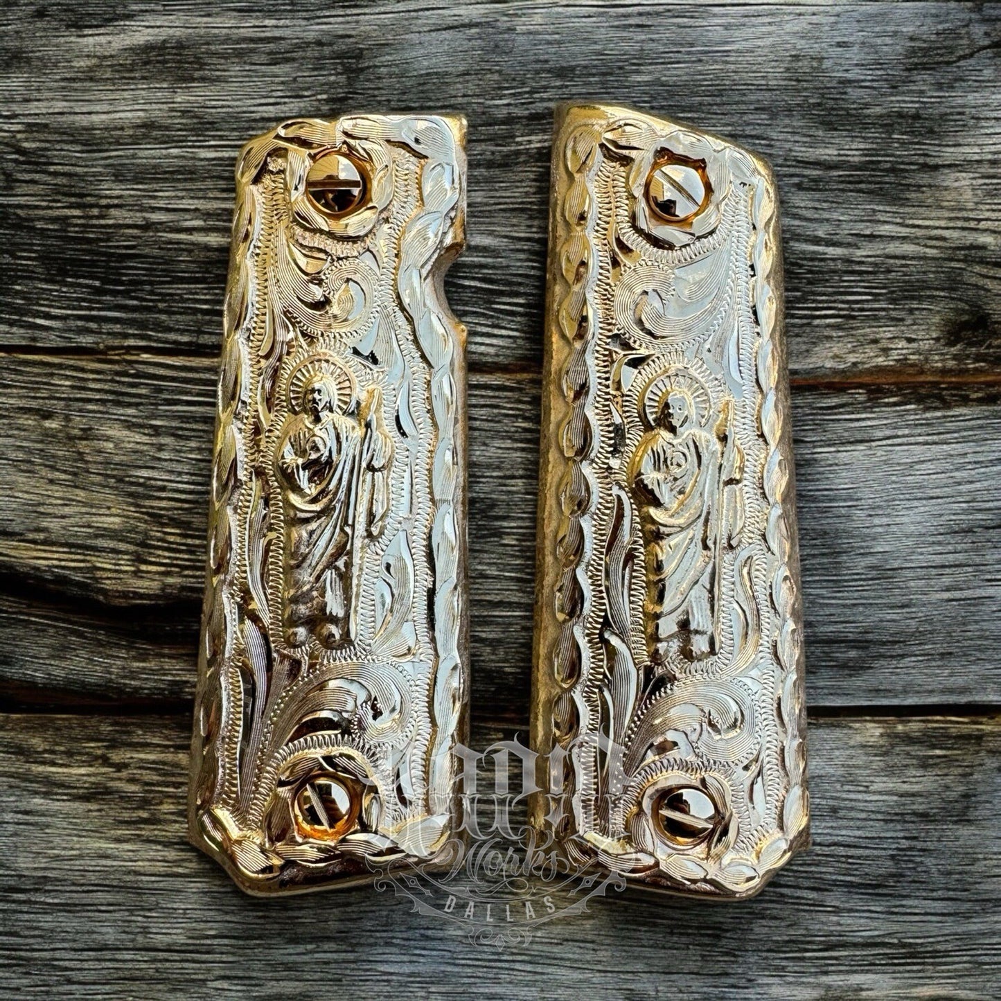 1911 45 38 Super Full Size San Judas Gold Gun Pistol Grips Cachas & 24K Screws