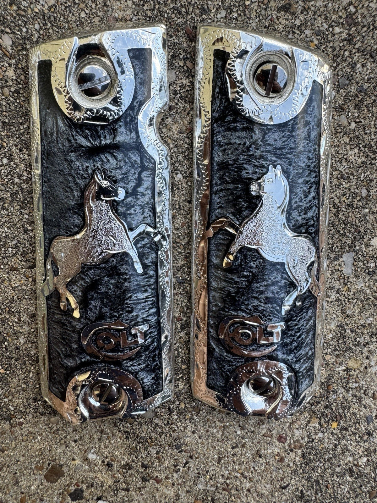 1911 45 38 Super Full Size Colt Horse Gun Pistol Grip Cachas & Polished Screws