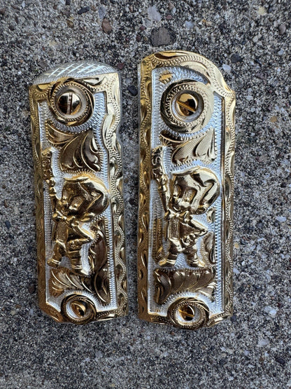 1911 45 38 Super Full Size Richie Rich Gold Gun Pistol Grip Cachas & 24K Screws