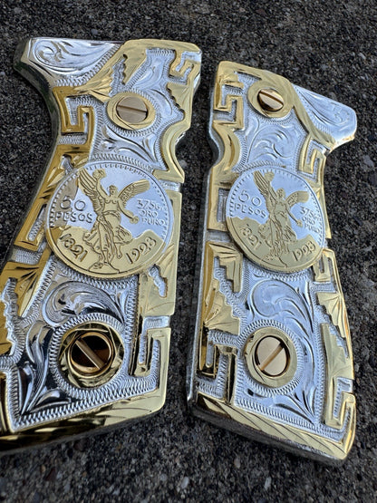 Beretta 92FS Cachas Centenario Gold Plated Pistol Custom Grips & Gold Screws