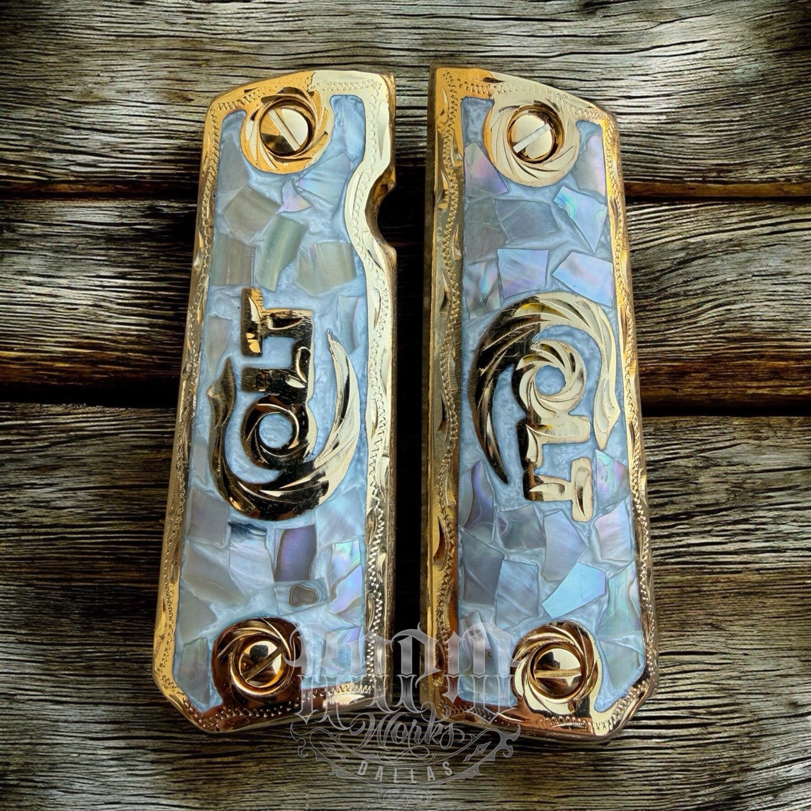 1911 45 38 Super Full Size Colt Gold Gun Pistol Grip Cachas & 24K Screws