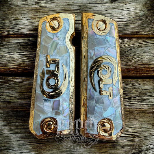 1911 45 38 Super Full Size Colt Gold Gun Pistol Grip Cachas & 24K Screws