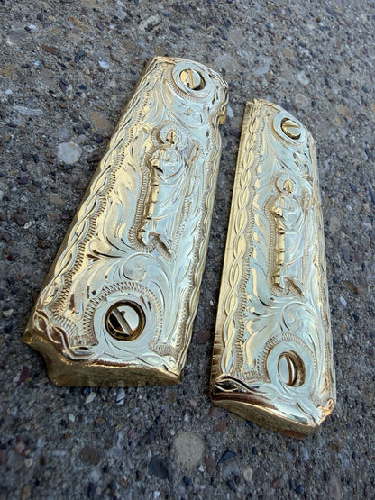 1911 45 38 Super Full Size San Judas Gold Gun Pistol Grip Cachas & 24K Screws