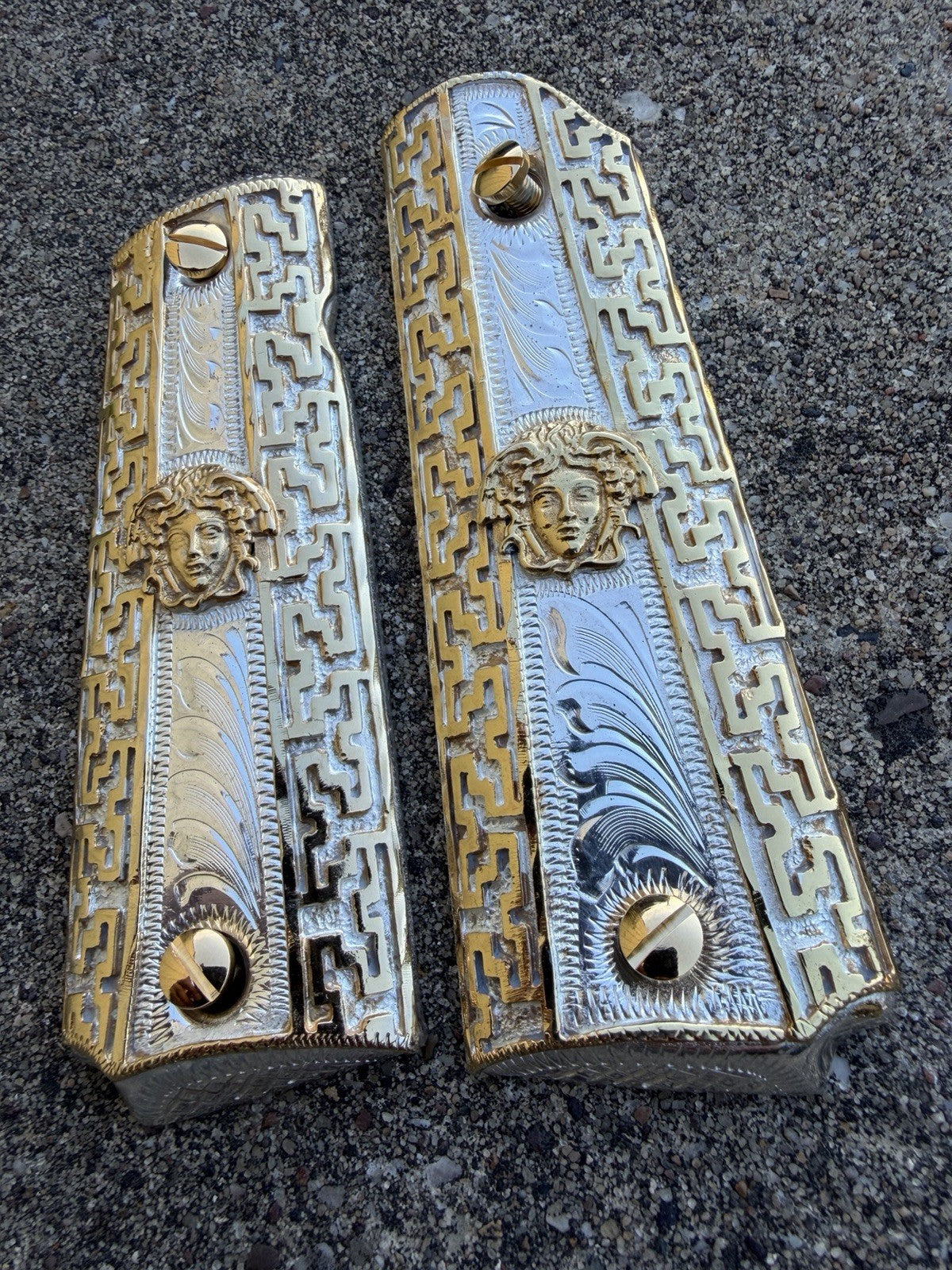 1911 45 38 Super Full Size Versace Gold Gun Pistol Grip Cachas & 24K Screws