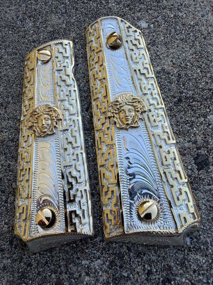1911 45 38 Super Full Size Versace Gold Gun Pistol Grip Cachas & 24K Screws