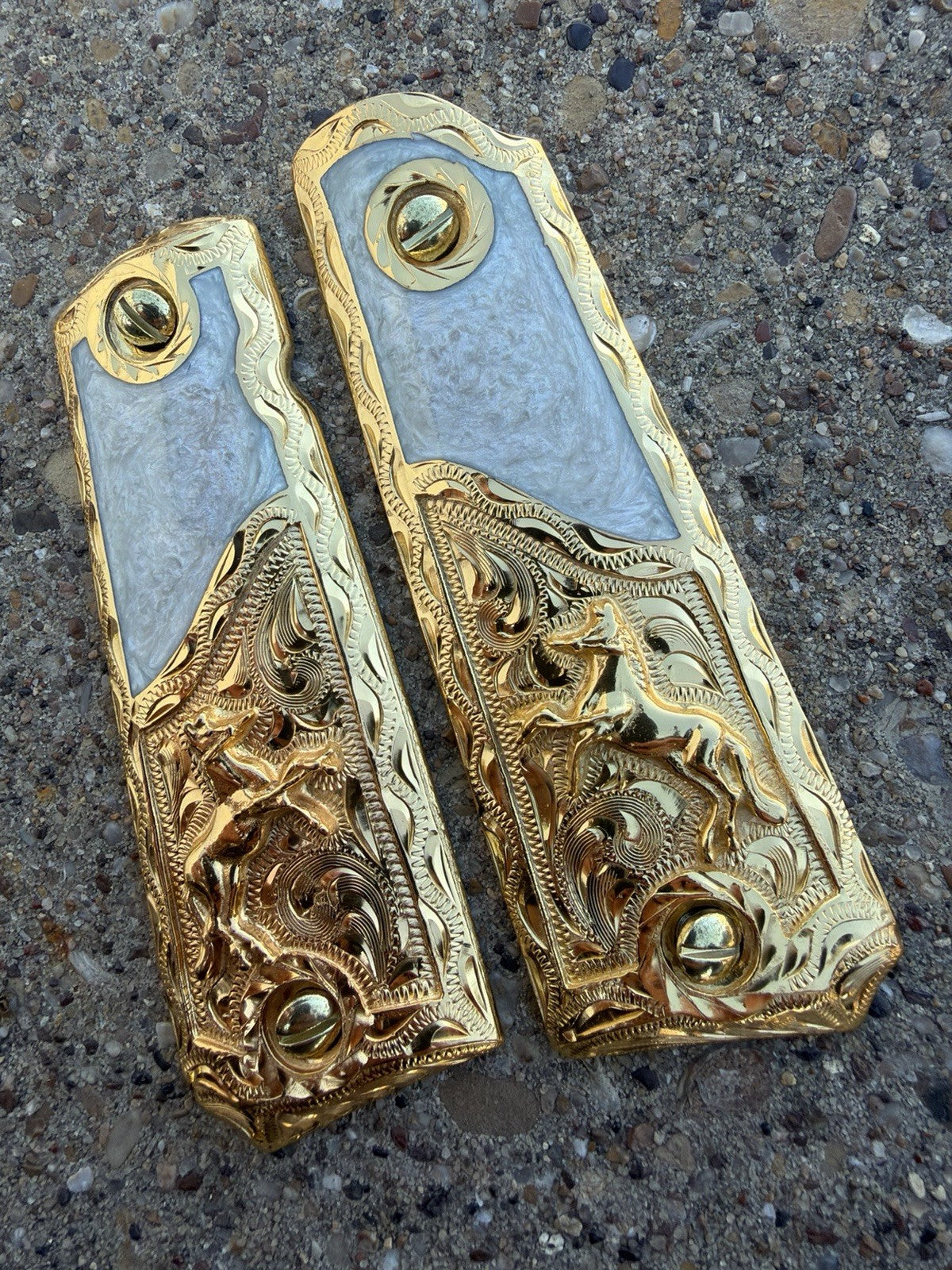 1911 45 38 Super Full Size Horse Gold Gun Pistol Grip Cachas  & 24K Screws