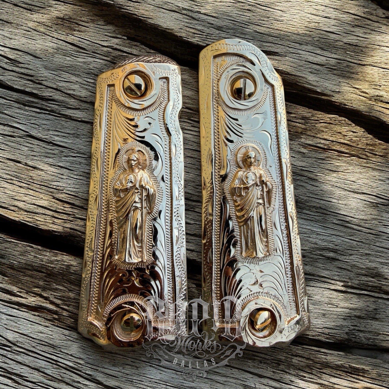 1911 45 38 Super Full Size San Judas Gold Gun Pistol Grip Cachas & 24K Screws