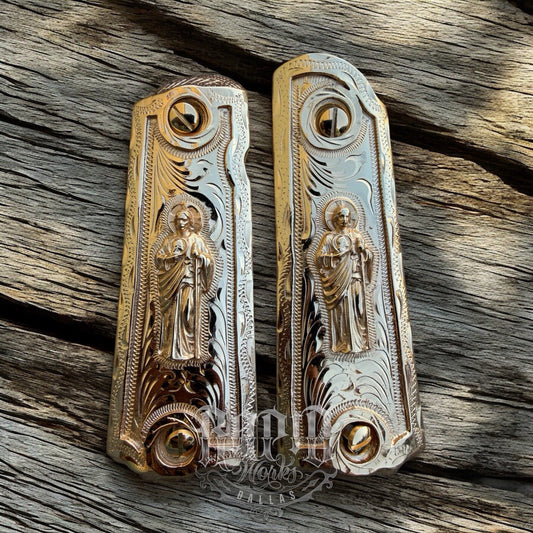 1911 45 38 Super Full Size San Judas Gold Gun Pistol Grip Cachas & 24K Screws