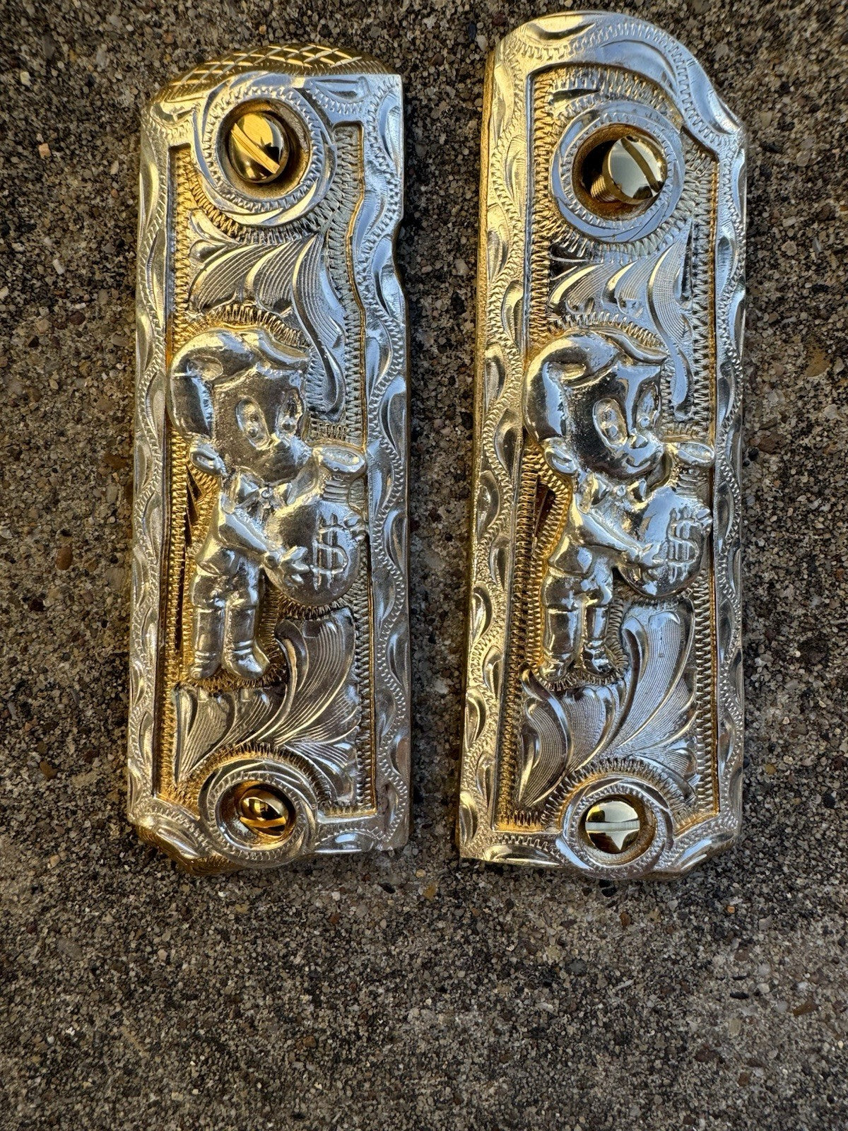 1911 45 38 Super Full Size Richie Rich Gold Gun Pistol Grip Cachas & 24K Screws