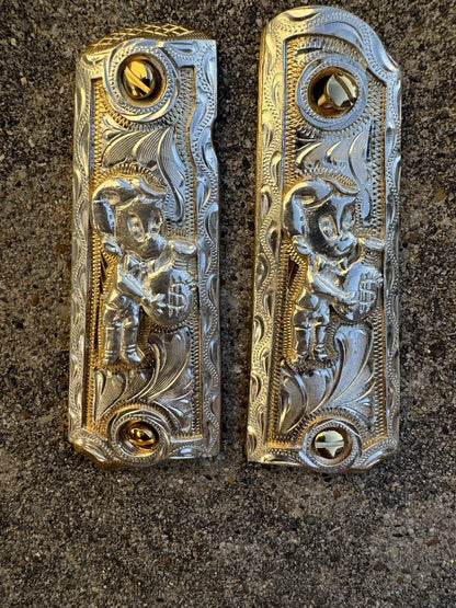 1911 45 38 Super Full Size Richie Rich Gold Gun Pistol Grip Cachas & 24K Screws