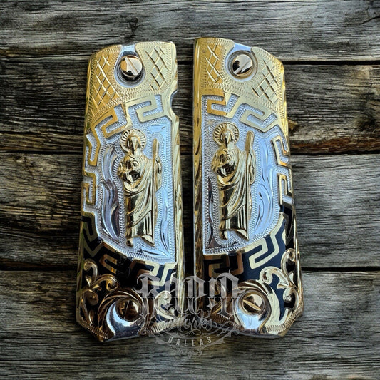 1911 45 38 Super San Judas Full Size Gold Gun Pistol Grip Cachas & 24K Screws