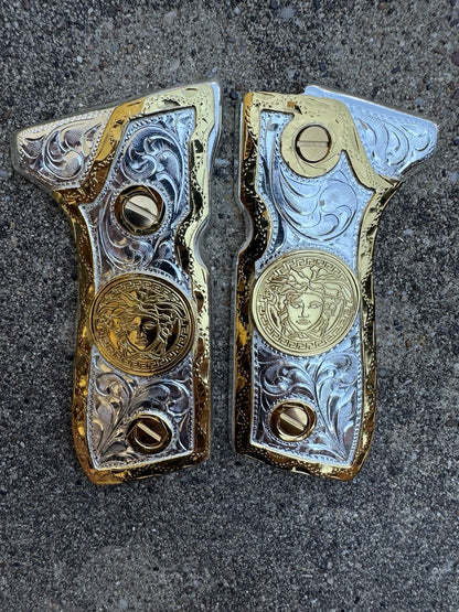 Beretta 92FS Cachas VersaceGold Plated Pistol Custom Grips & Gold Screws