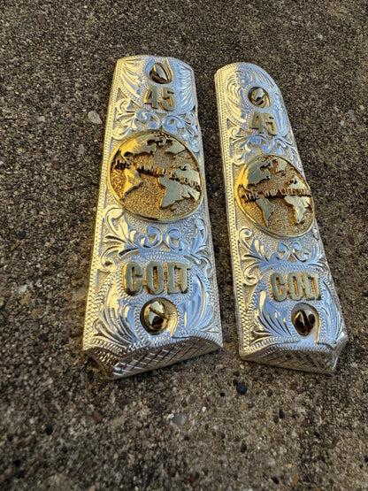 1911 45 38 Super Full Size World Is Yours Gold Gun Pistol Grip Cachas & 24KScrew